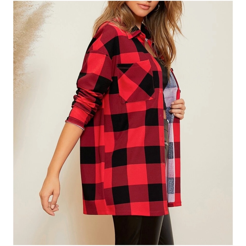 Cozy Button up Plaid Oversized Top - Picture 5 of 5